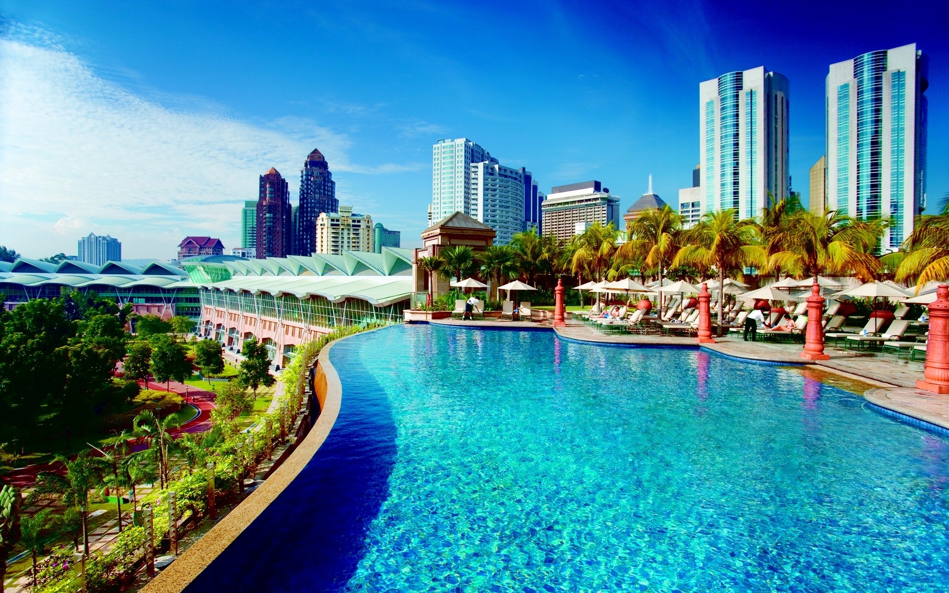 piscine bâtiment bleu eau kuala lumpur malaisie ville