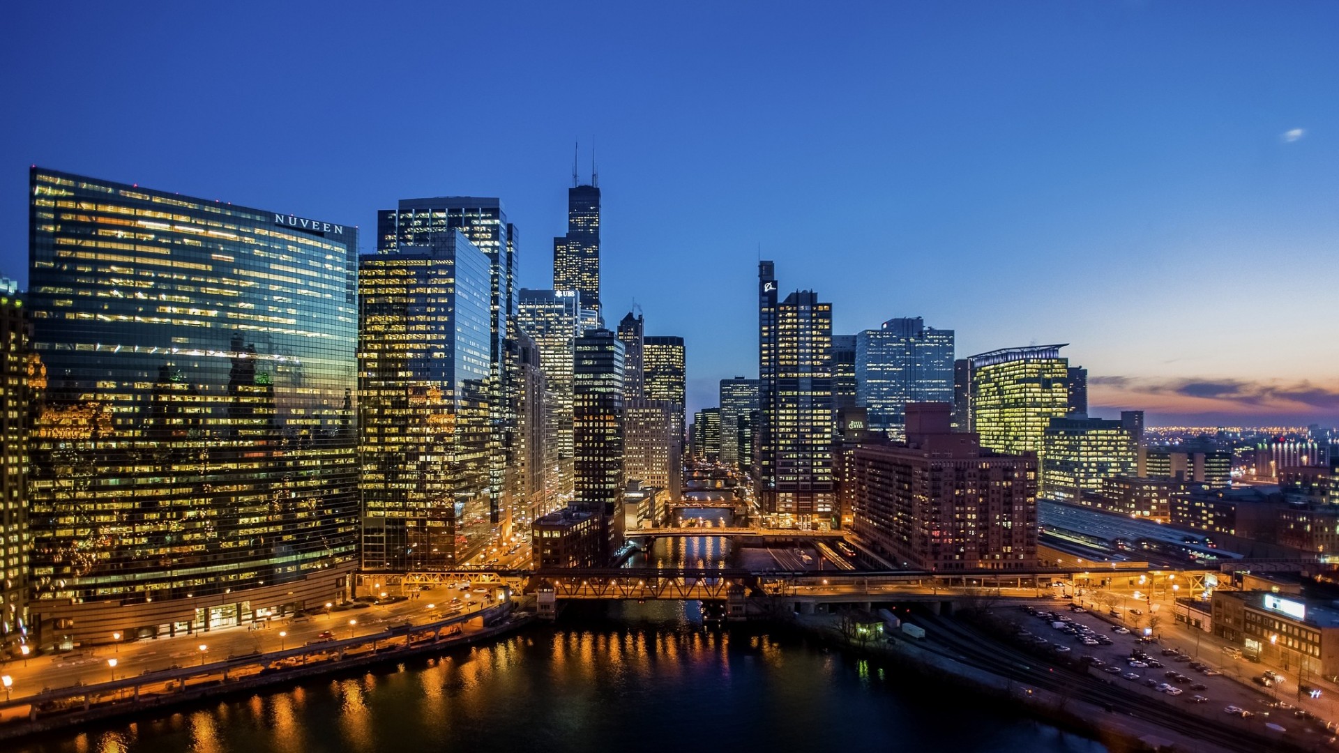 chicago puente rascacielos ciudad noche edificio illinois