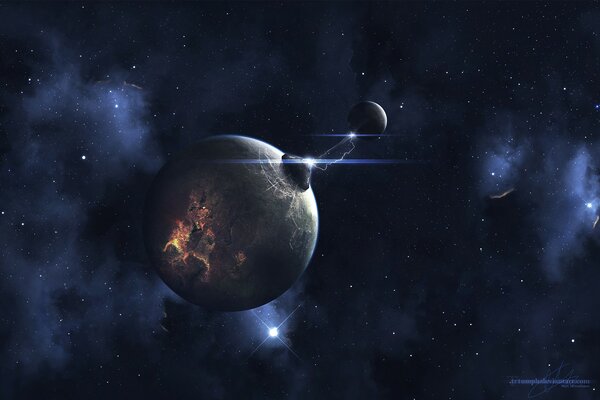 A flash between planets in stellar space