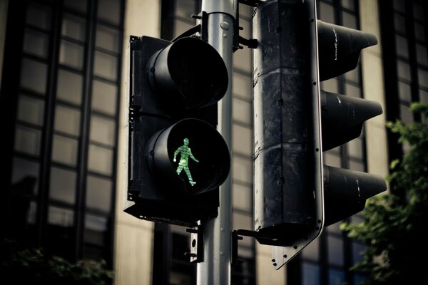 Macro photo of a traffic light in the city