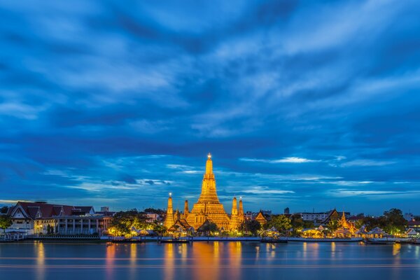 View from the water to Thailand at night