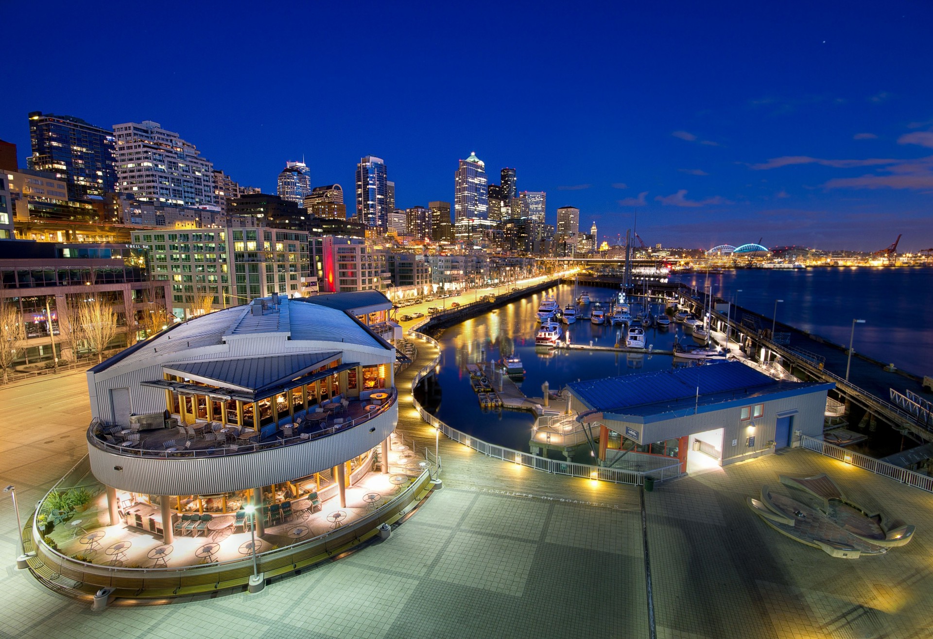 boat bridge building pier night city embankment