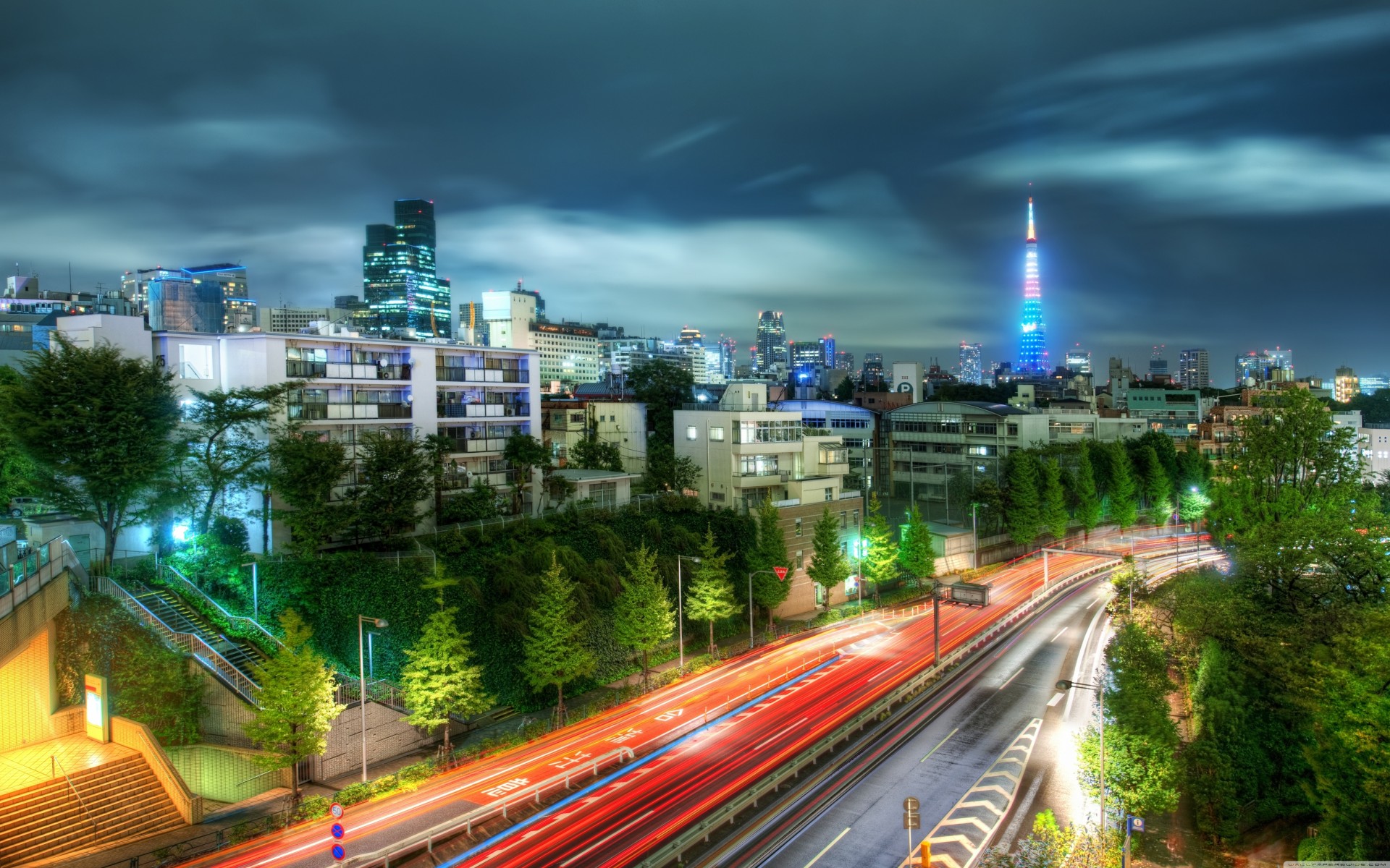 straße nacht lichter japan stadt