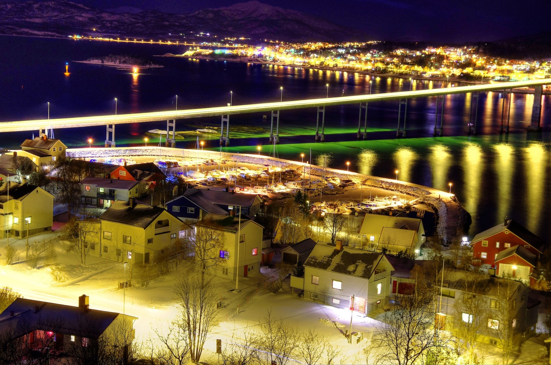 night river bridge town norway house