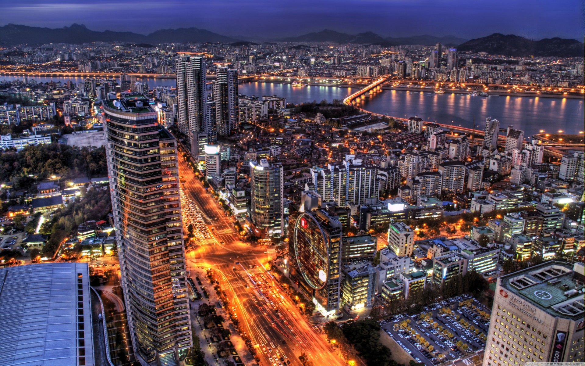 corea del sud costruzione notte alberi seoul panorama