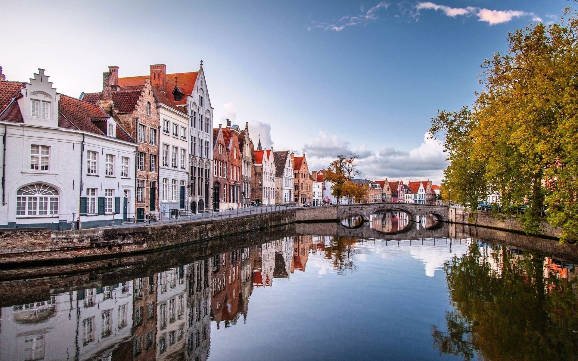 belgium bridge town water bruges house