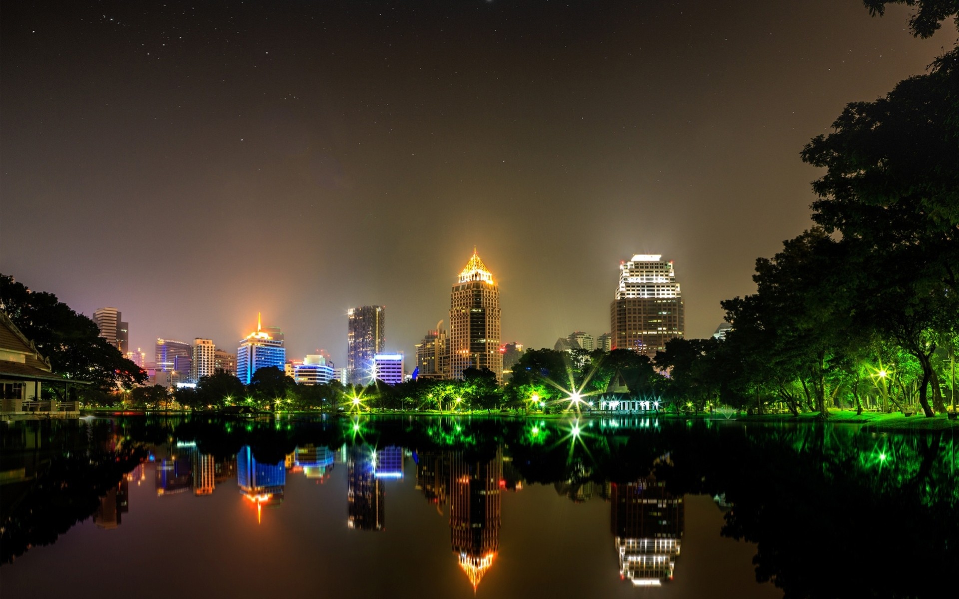 luz lago noche reflexión tailandia bangkok ciudad