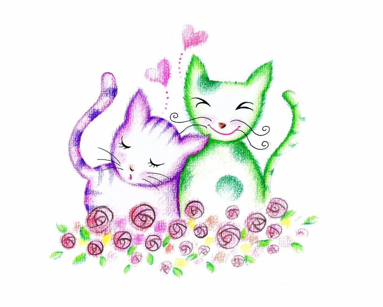 dessin amitié chats amour