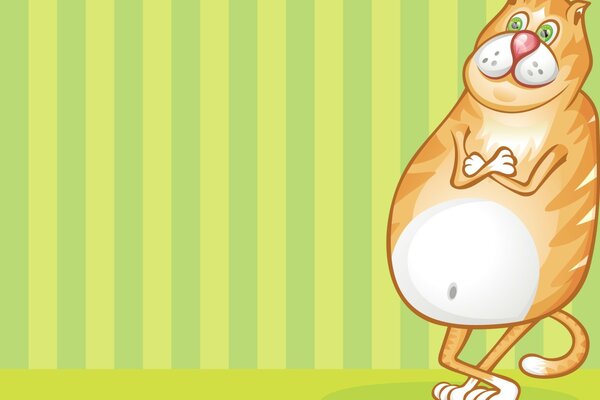 Painted fat ginger cat on wallpaper background