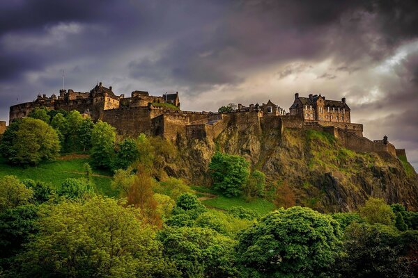 Castle on a rock. castle on the hill. autumn castle