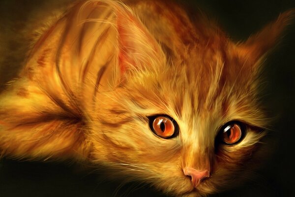 Oil painting of a red cat