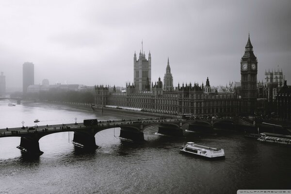 Black and white foggy London