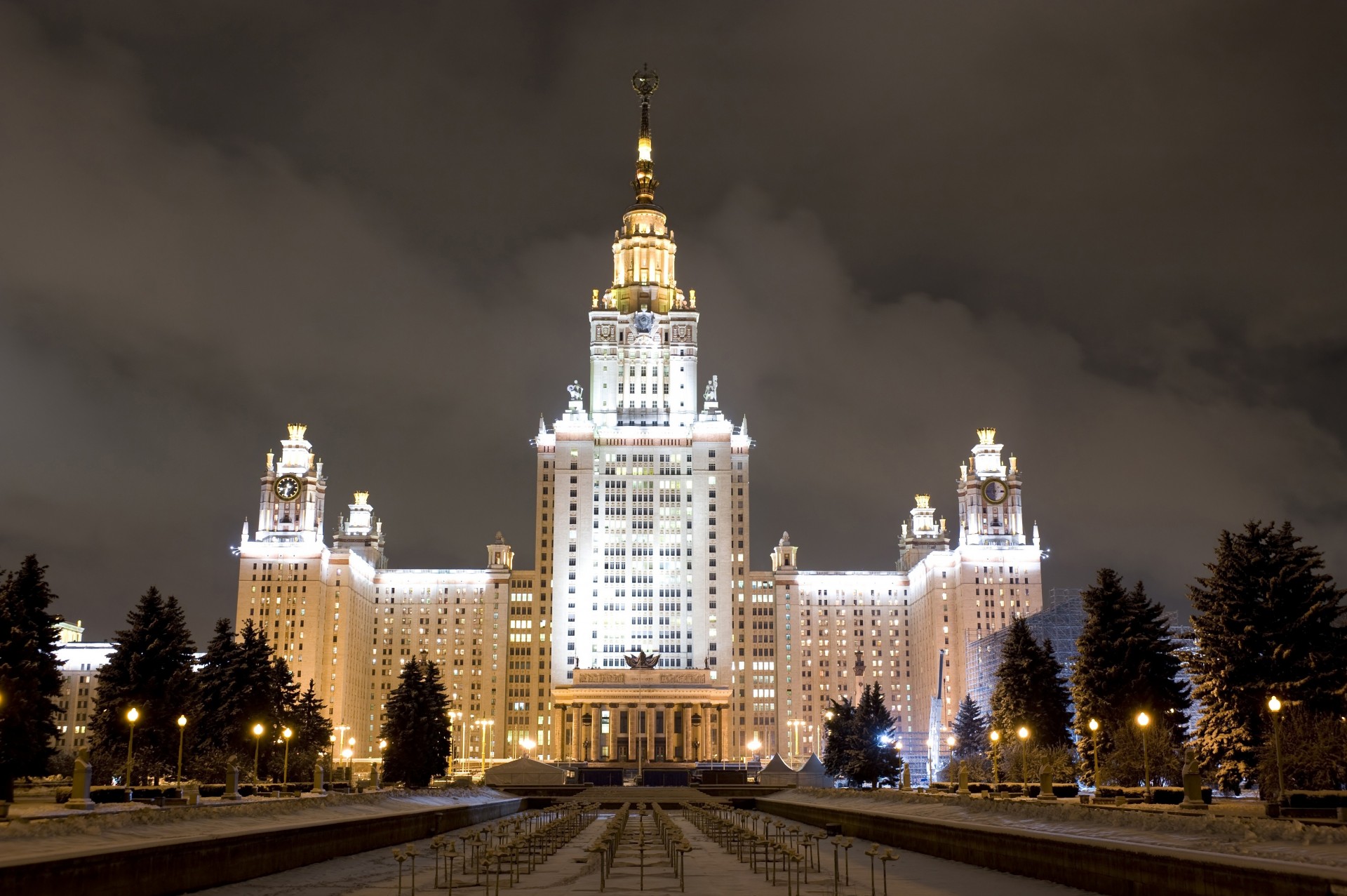 night moscow state university town moscow snow lighting winter