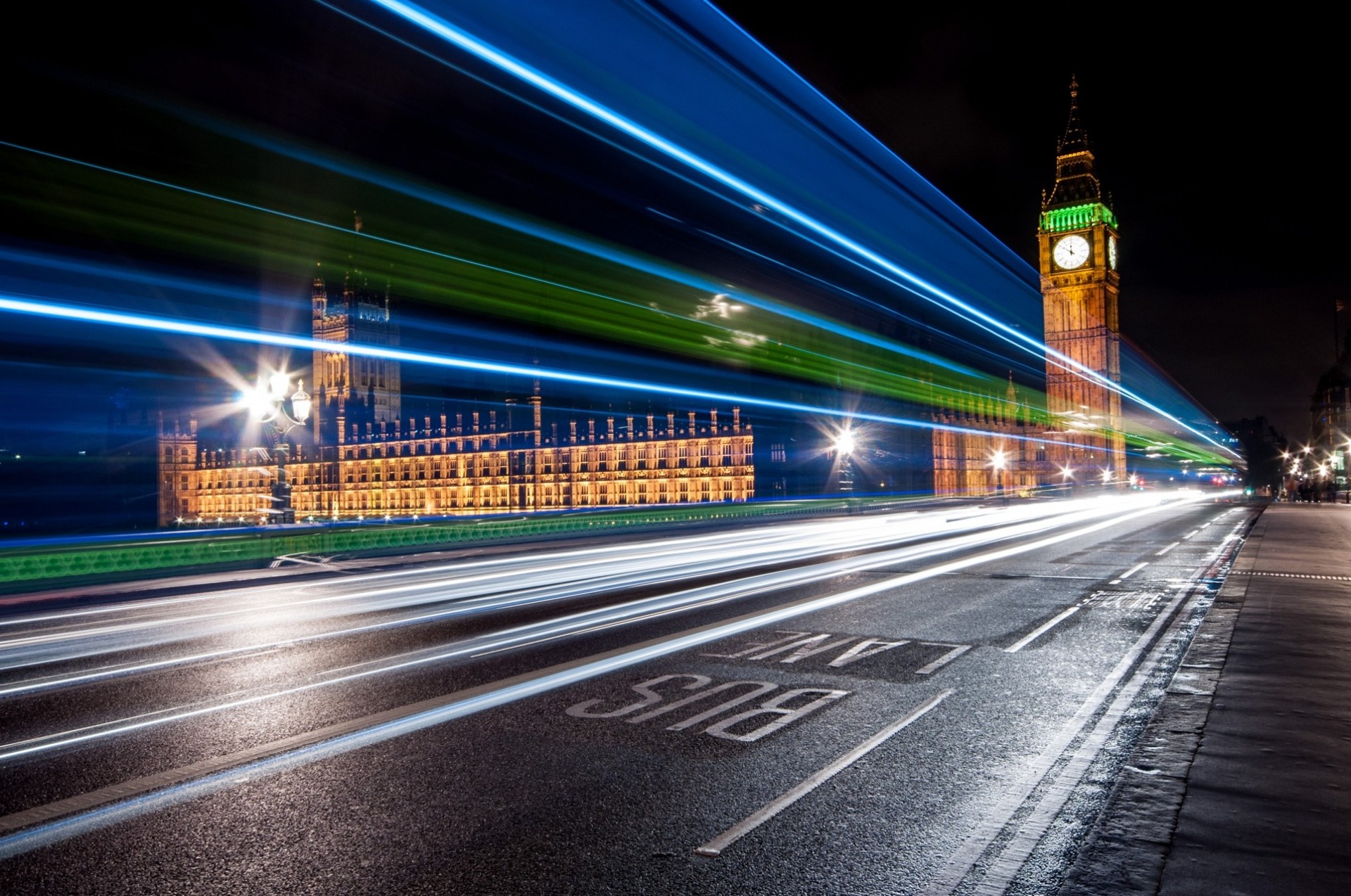 asphalt nacht big ben england straße großbritannien westminster palace