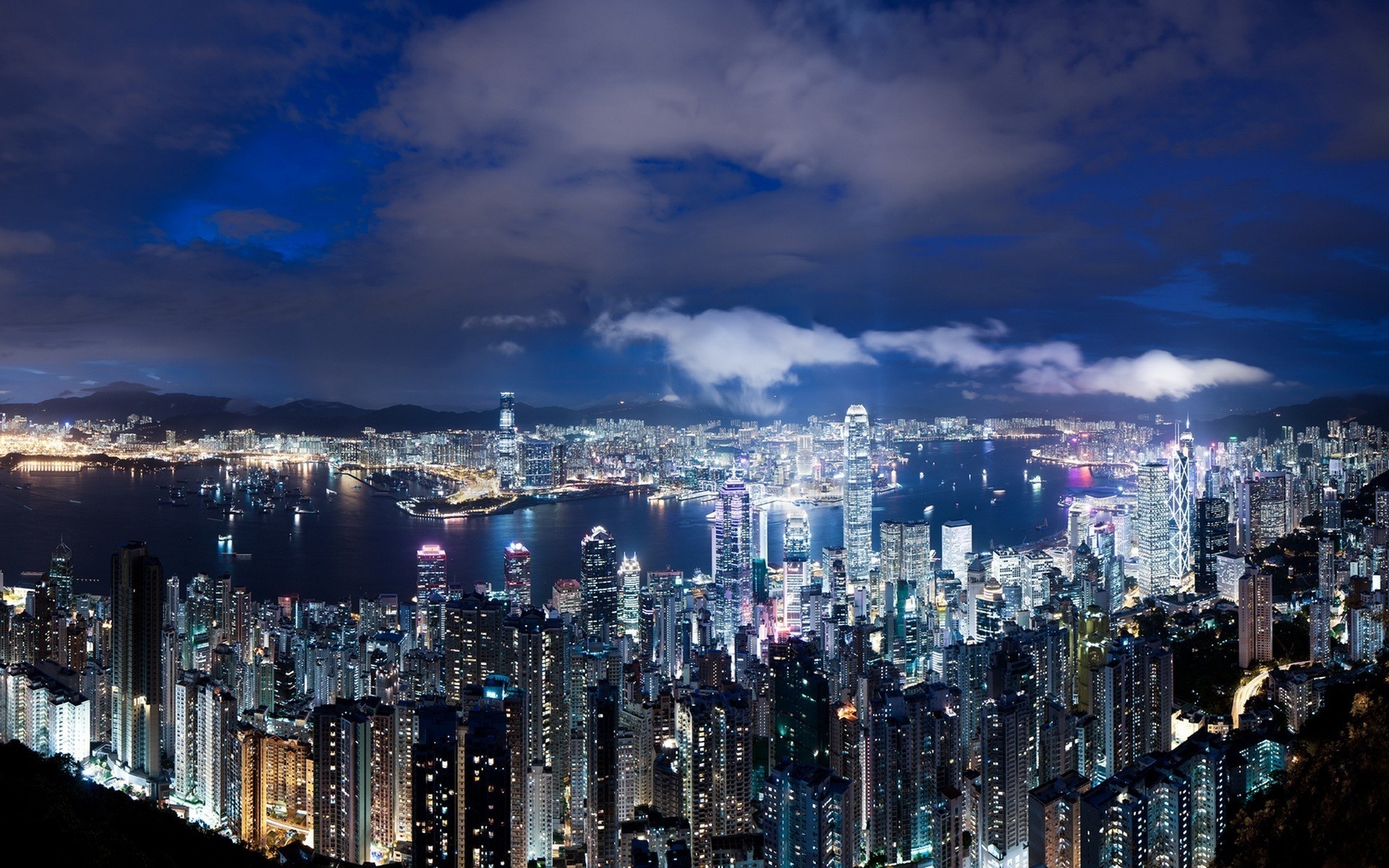 light blue hong kong town night