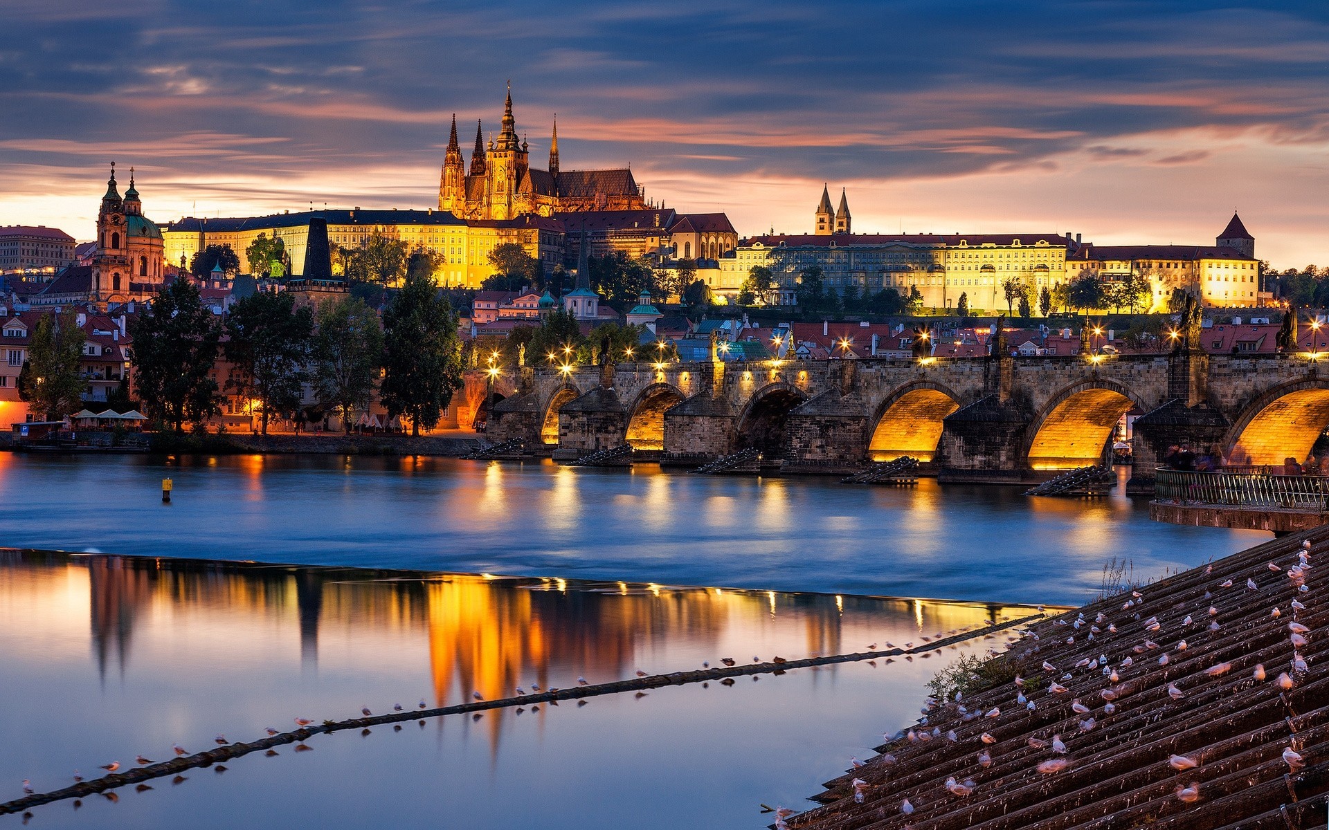 vltava river bridge town czech republic czech prague