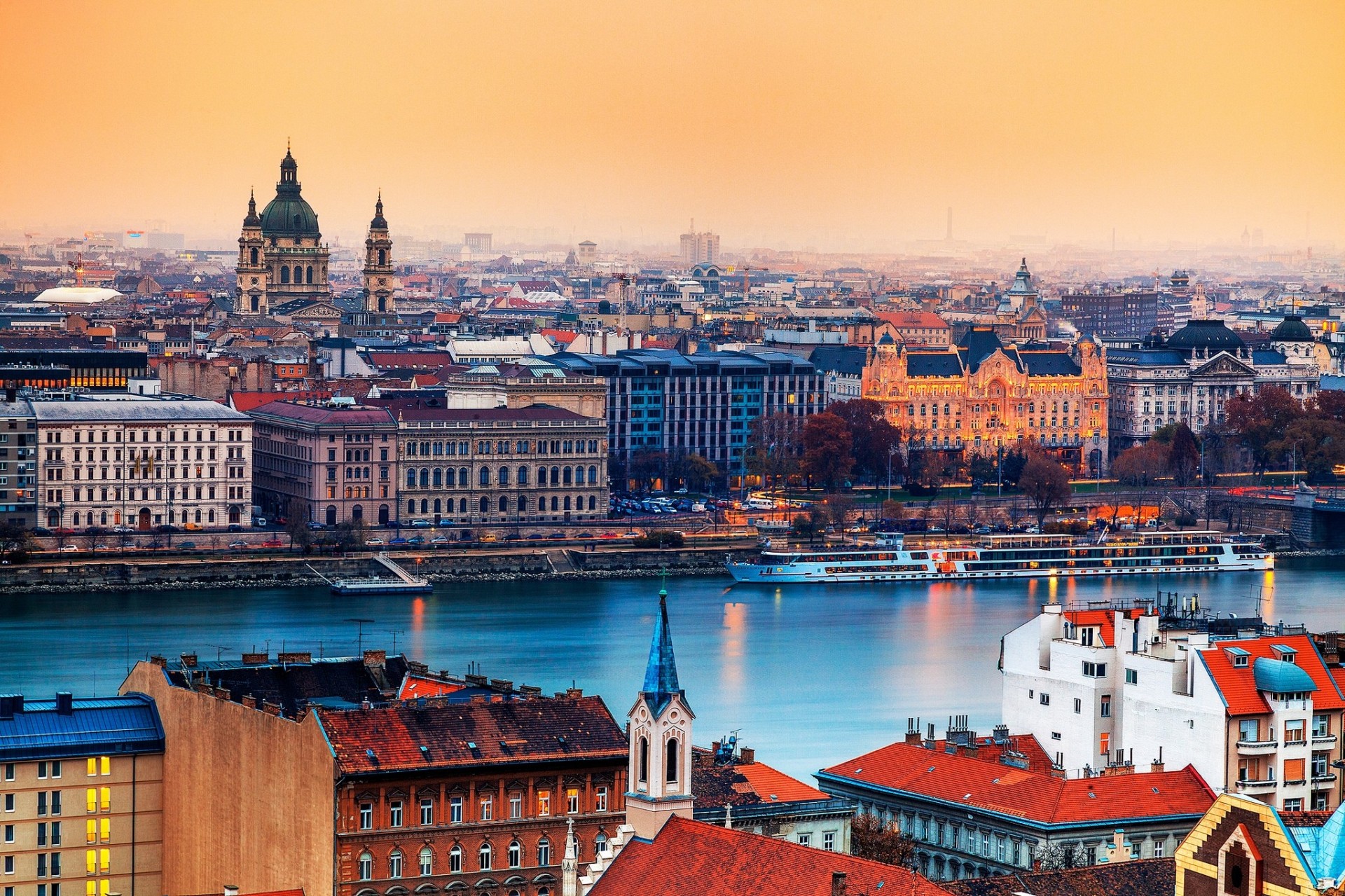 catholic cathedral river town building budapest hungary st. stephen s basilica capital house