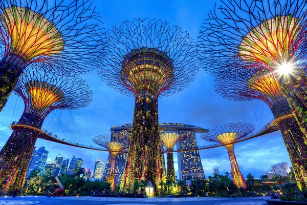 Nuit dans la ville de Singapour