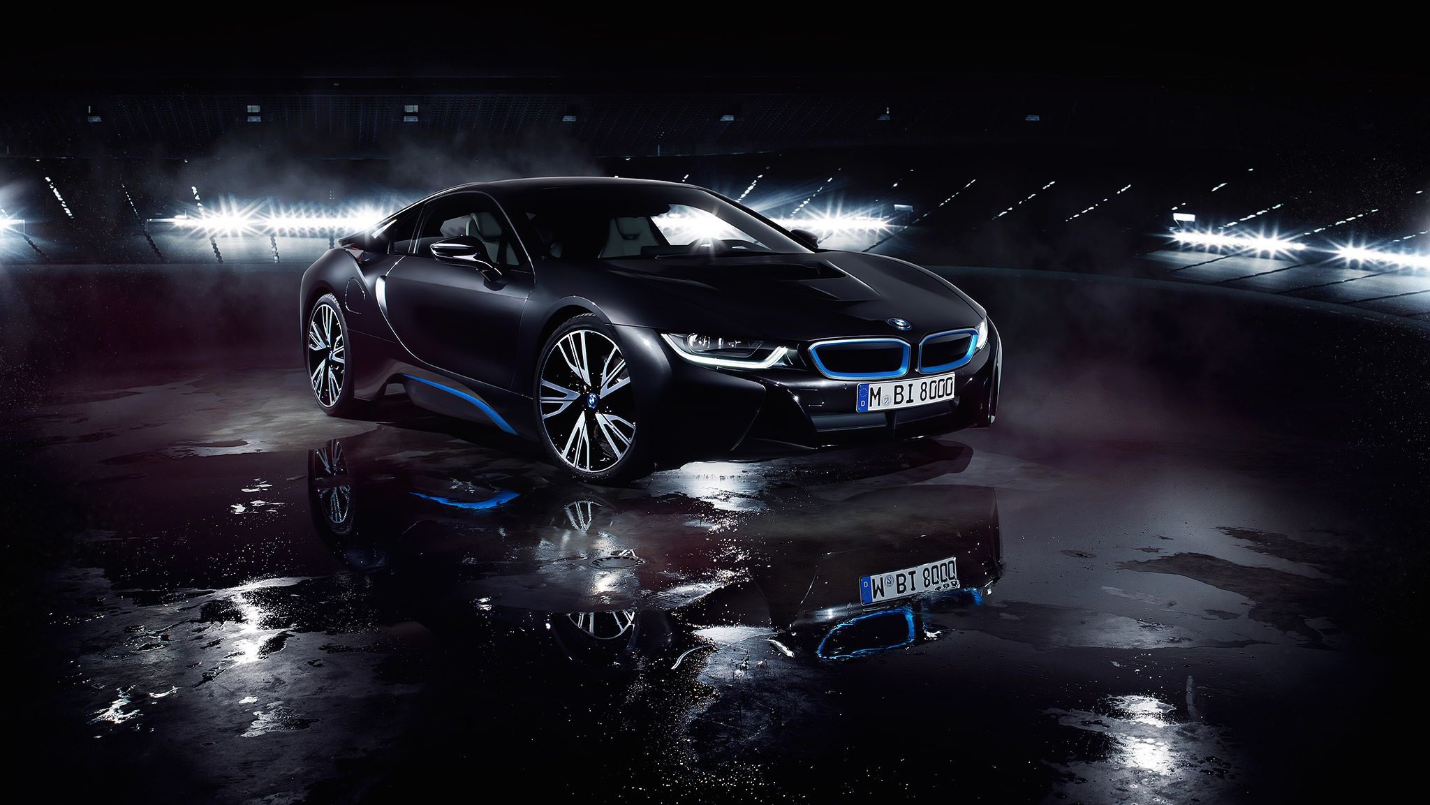 bmw i8 mate negro agua alemán coche luz frente