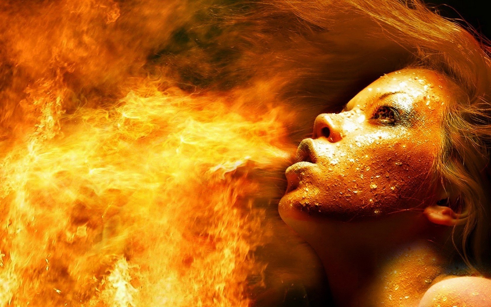 hot girl the effect of ignition fire portrait girls heat look women face eye