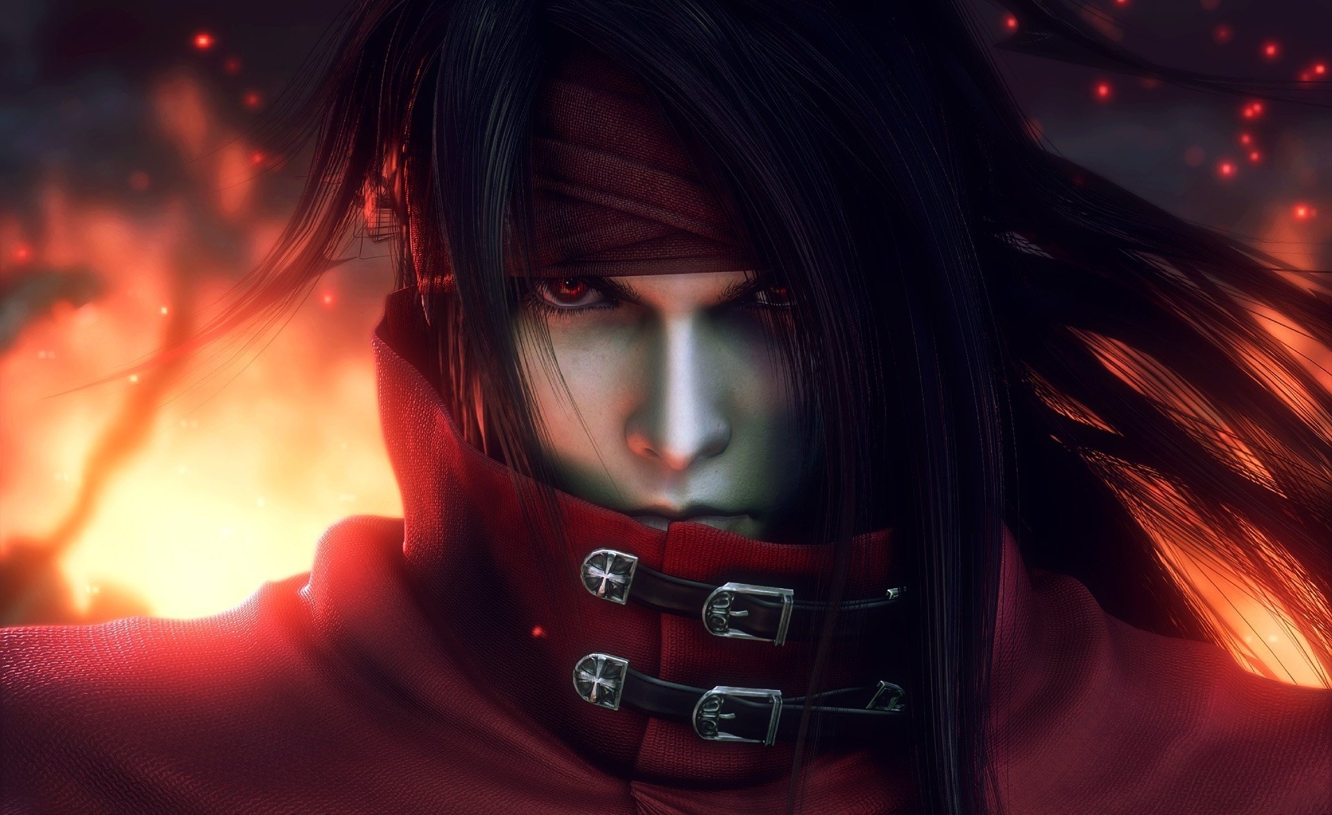 dirge of cerberus final fantasy fuego pelo mirada hombre retrato