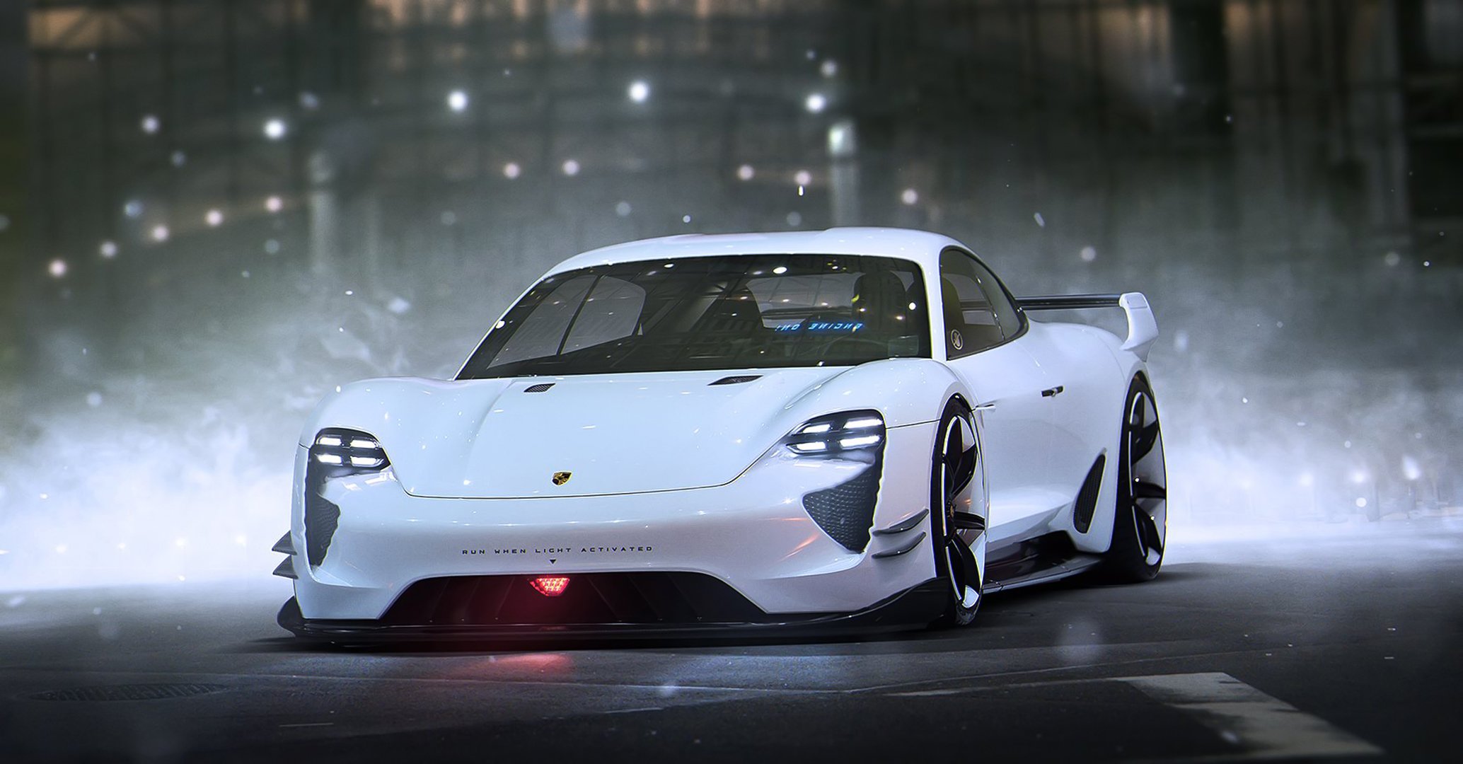 porsche mission e concept voiture avenir blanc art par khyzyl salem