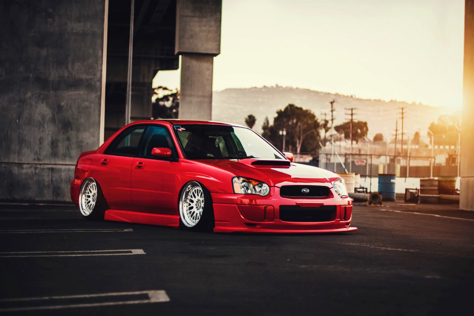 ubaru impreza wrx sti stance low red color sun car front