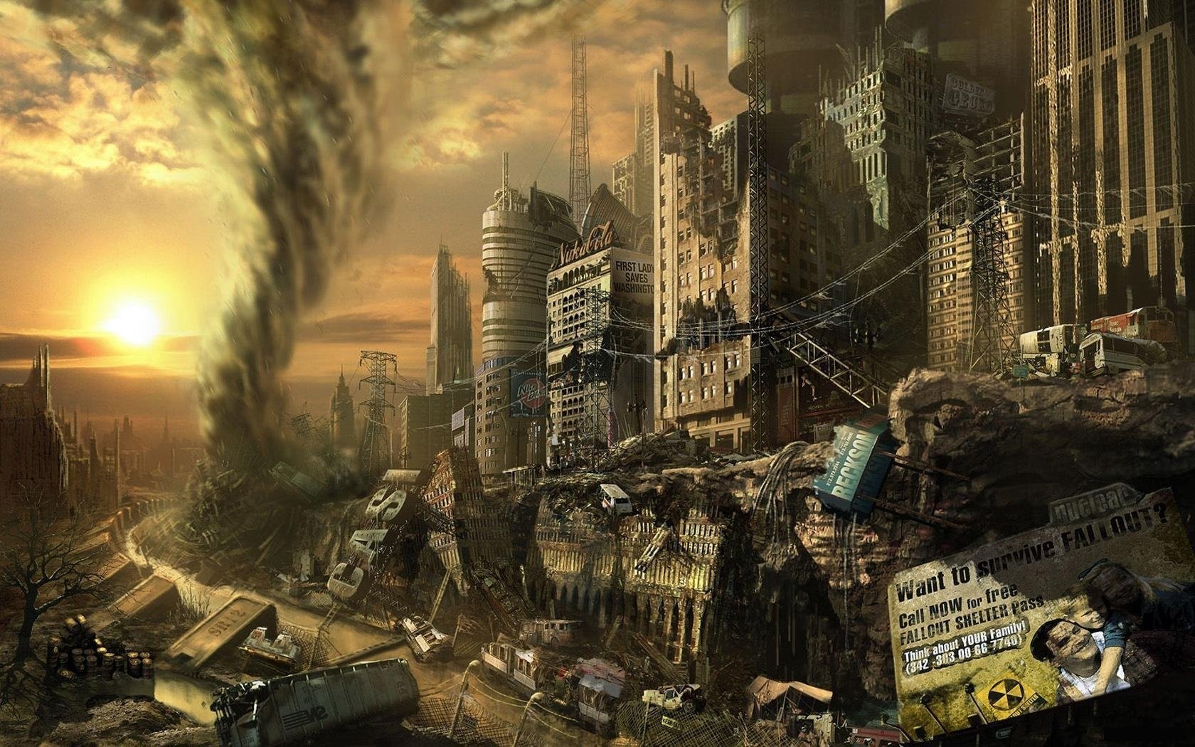 fallout città discarica rovine tornado elemento poster disegni anime