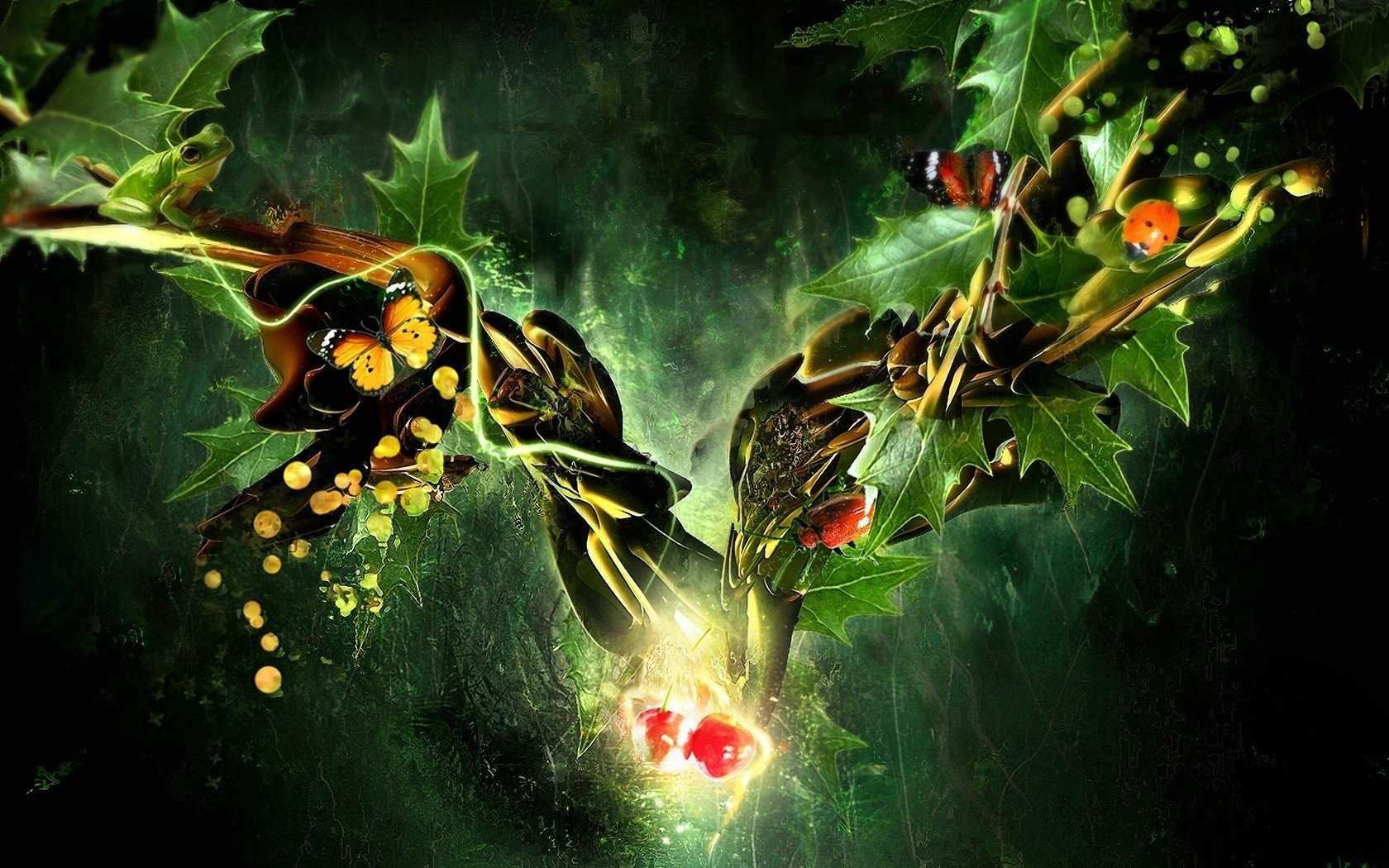 foliage collage butterfly cherry ladybug creative