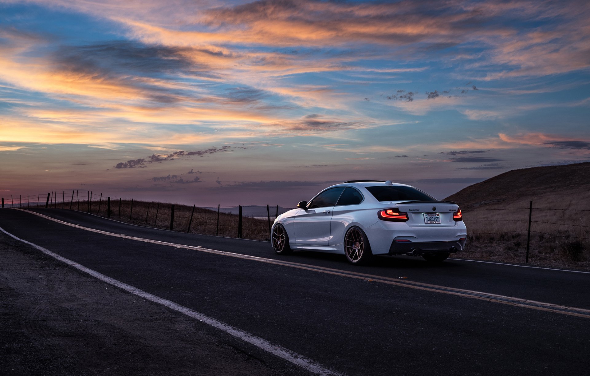 bmw m235i avant garde roue voiture montagne san jose coucher de soleil arrière