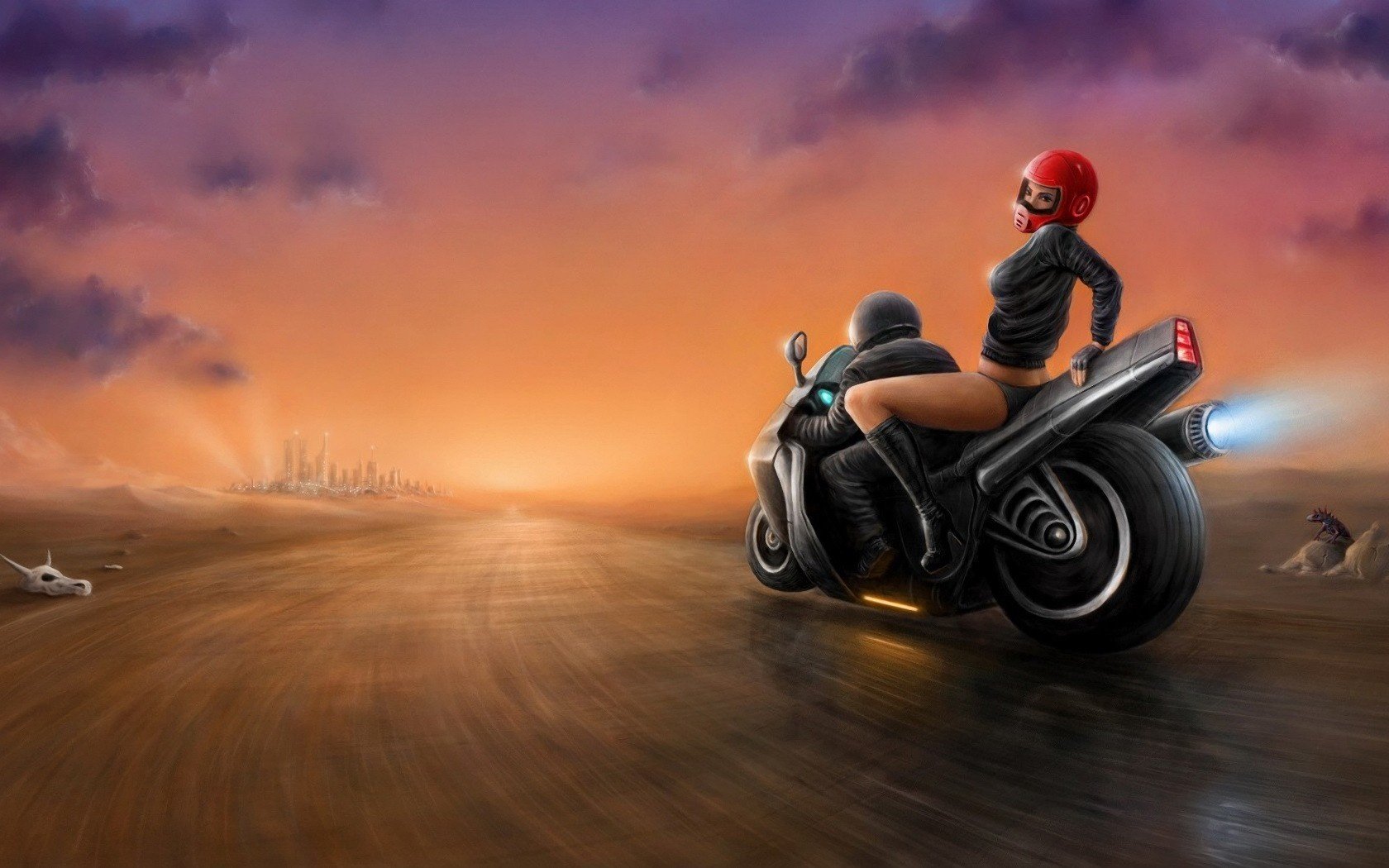 the girl in the hat road track motorcycle figure speed motorbike hi-tech moto look