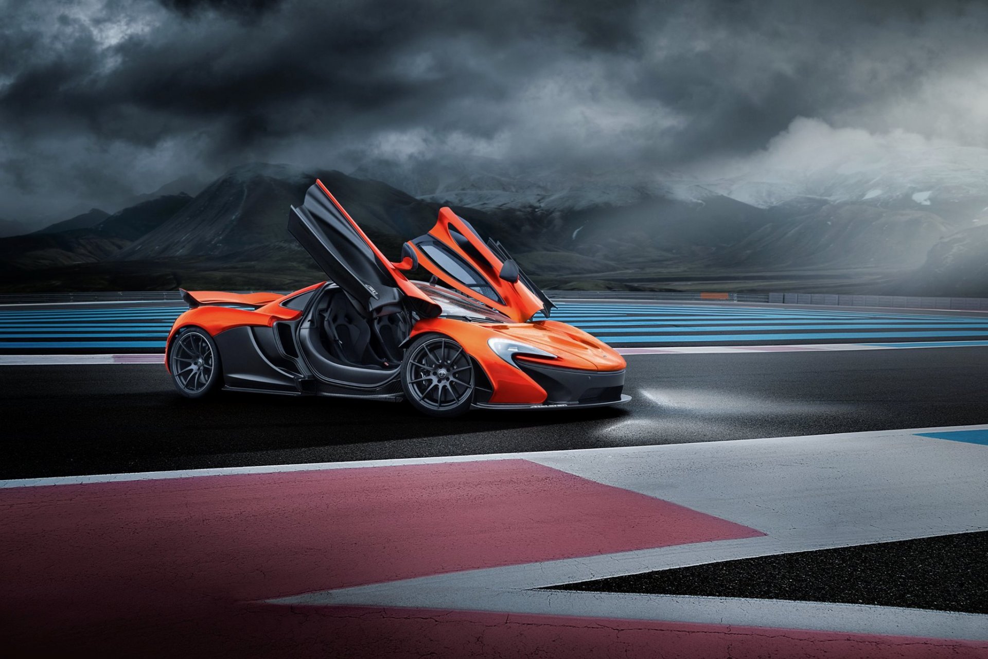 mclaren p1 naranja superdeportivo pista luz carreras nigth frente puertas