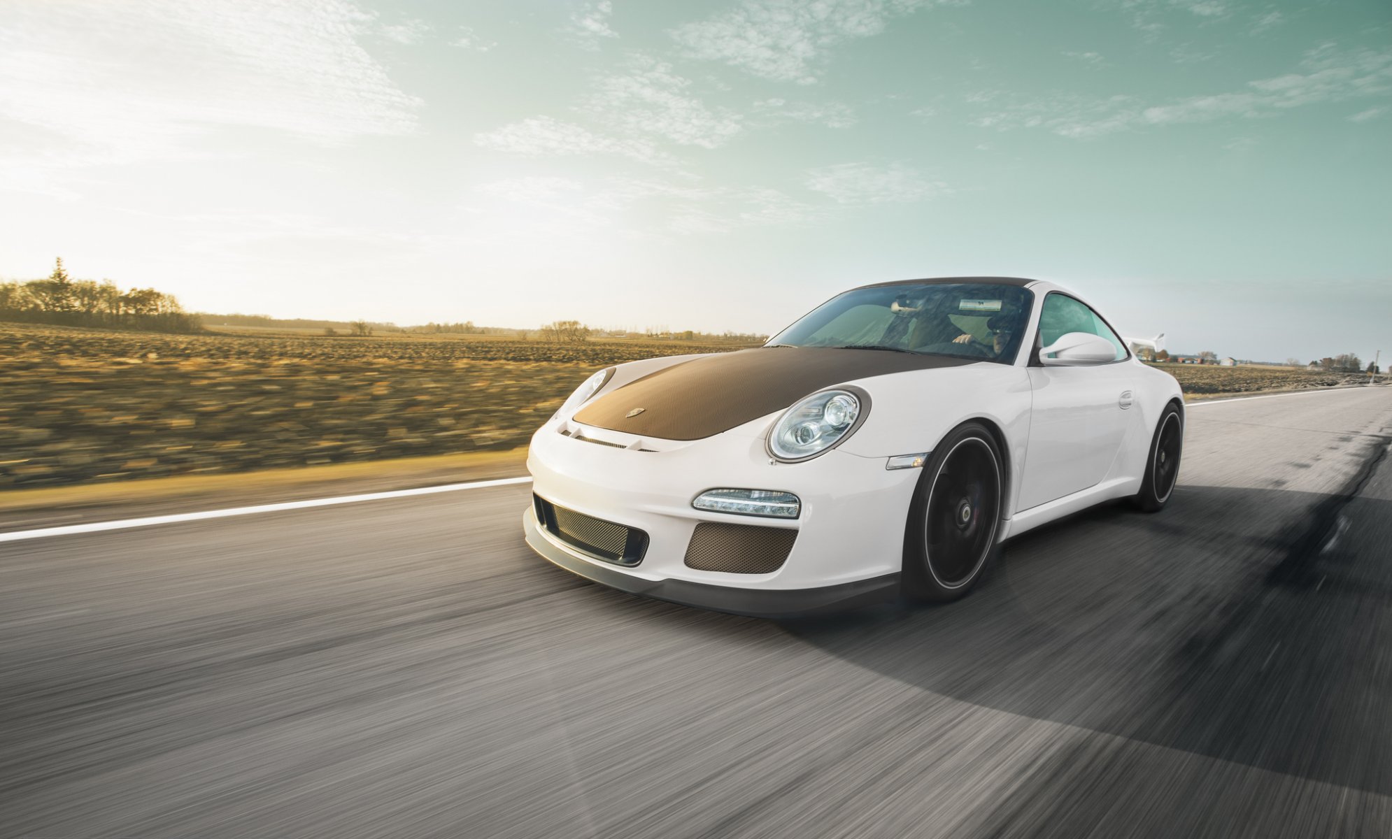 porsche 911 gt3 белый порше спорткар в движение дорога