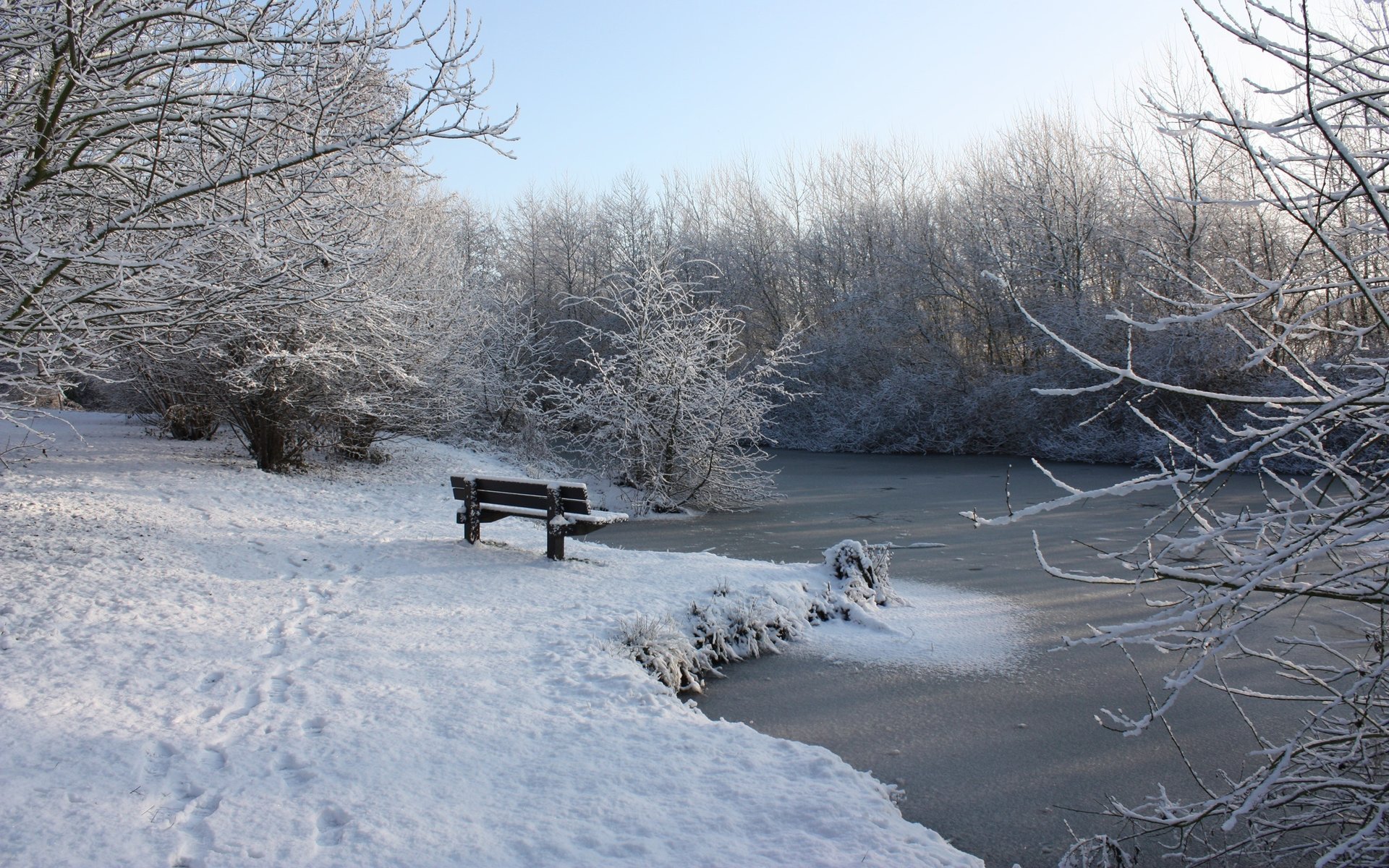 footprints in the snow shop at the river winter forest river streams shop