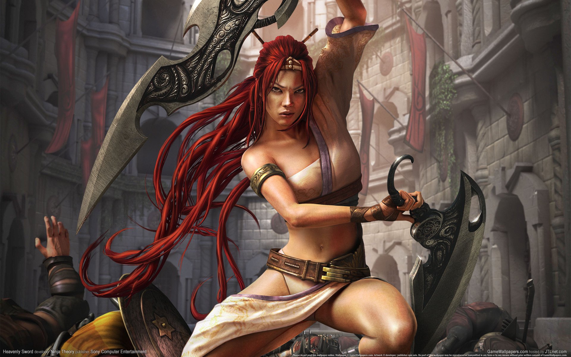 due spade heavenly sword ragazza guerriera capelli rossi guerrieri