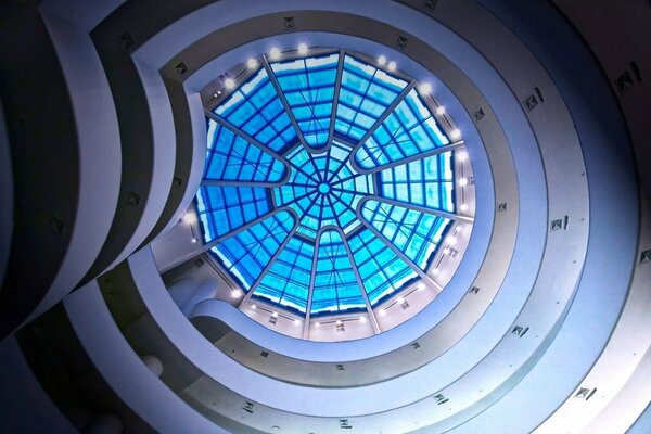 View of the glass blue stained glass dome