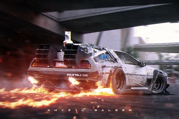 Delorean from Back to the Future on Fire