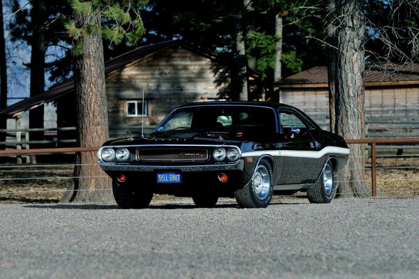 Challenger on the background of a rural house