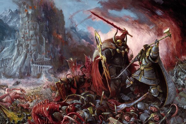 Bataille des humains contre les monstres du jeu warhammer