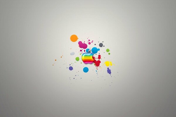Multi-colored logo and bright splashes of apple