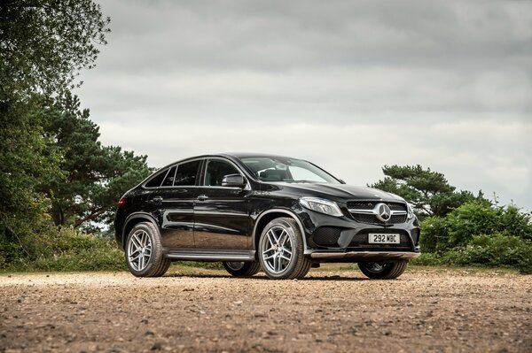 Mercedes-benz 2015 de couleur noire près des arbres