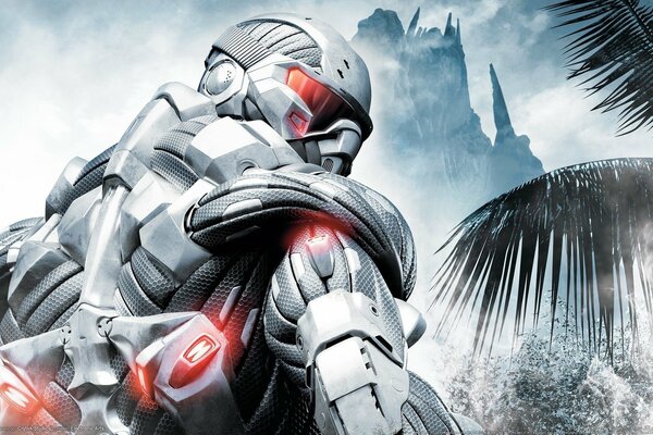 Esoscheletro del gioco crysis sullo sfondo delle montagne