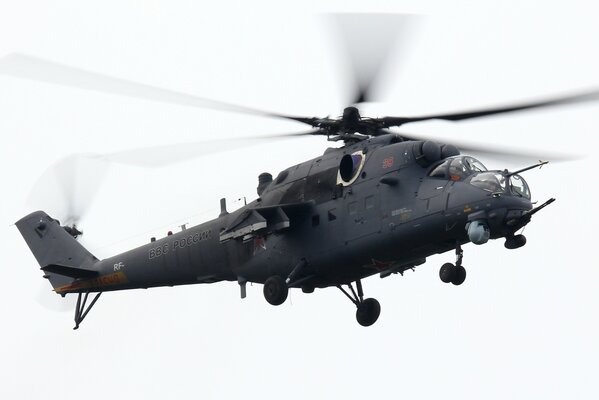 Russian military helicopter Mi-35m in the air