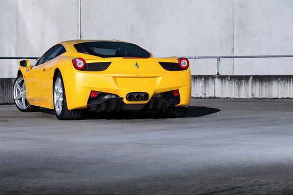 Yellow Ferrari 458 Italy rear view