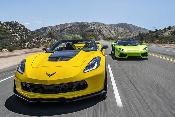 Chevrolet z06 cabriolet et lamborghini