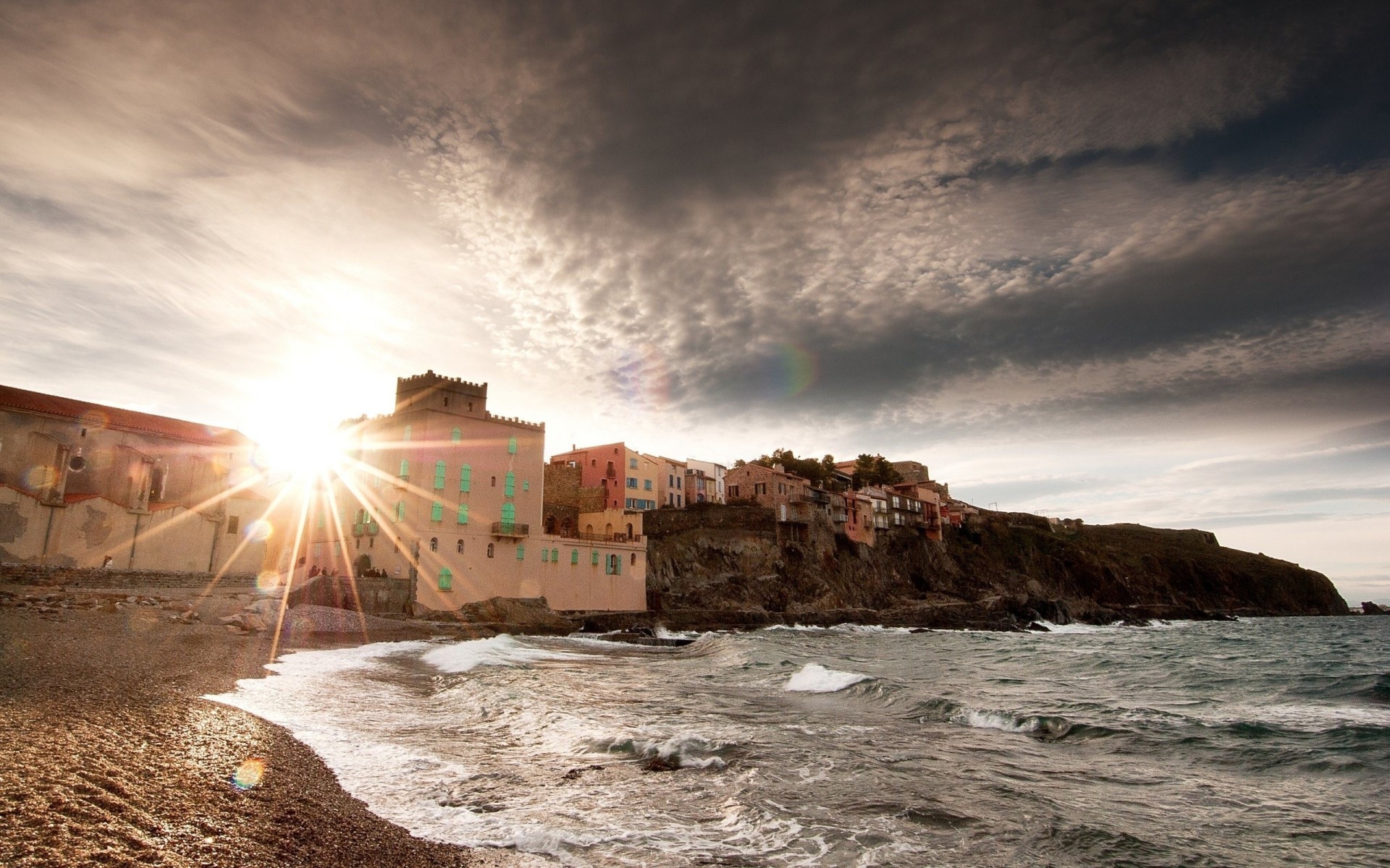 ciel paysage plage mer maison vagues