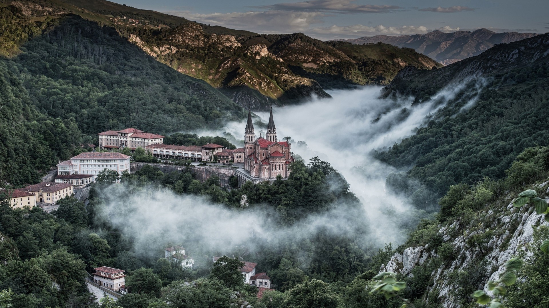 asturias tree castle spain mountain town