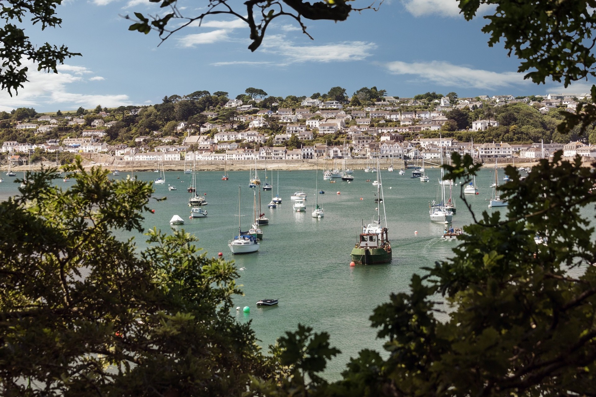 yachten boote england bäume hafen panorama straße cornwall