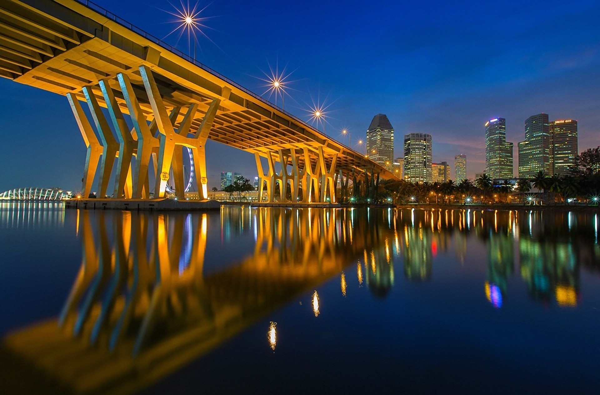 luces puente oscuridad ciudad casas