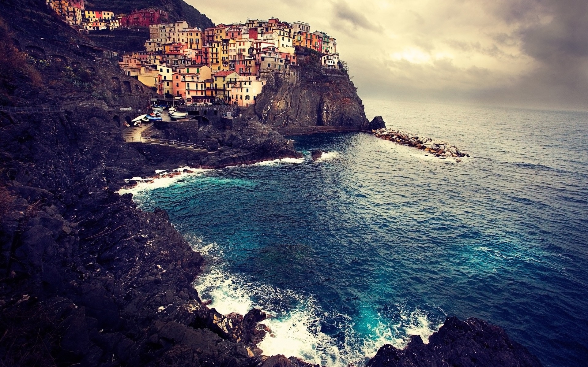 italy landscape coast manarola sea rock house